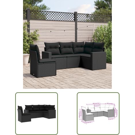 The Living Store 5-tlg. Garten-Sofagarnitur mit Kissen Schwarz Poly Rattan - Gartensorganisation - Outdoor Möbel - Lounge Set - Gartenlounge - Esstischgarnitur (1/3)