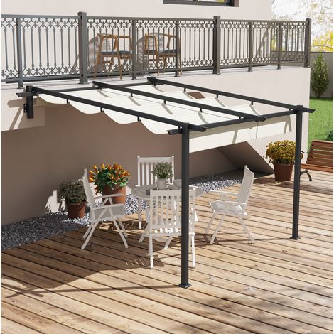 Pérgola 297x297x200/230 cm blanco crema en aluminio con techo ajustable y montaje a pared (1/5)