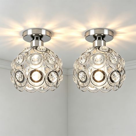 Vintage Crystal Ceiling Light, Metal Shade, Diameter 20 cm X Height 20 cm, Silver, Modern Style, E27 Bulb, 2PCS (1/5)
