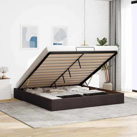 Cadre de lit ottoman sans matelas-Structure de lit marron foncé 160x200 cm tissu (1/5)
