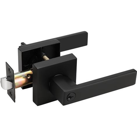 Serrure Porte Entrée Carrée Noire, Levier avec clé inox (1/3)