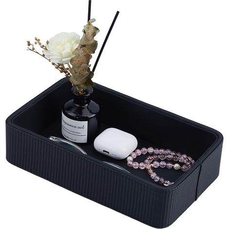 Valet Bol Organisateur de Bureau en Cuir Synthétique Bureau Cosmétique Organisateur Bol de Parfum Noir Bol de Chevet Support de Table de Chevet Rangement de Bureau pour Hommes Femmes (1/5)