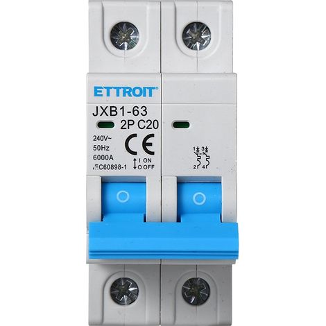 ETTROIT Interruttore magnetotermico automatico 2P 20A 220V 2 Moduli DIN JX122060 (1/8)