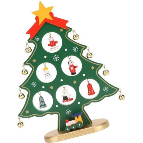 Décoration de table d'arbre de noël en bois, bureau avec Mini ornements pour ornement vert (1/3)