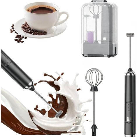 Mousseur à Lait Électrique, Mixeur 3-en-1 avec 3 Vitesses, Rechargeable USB-C, Inox, pour Café Latte Cappuccino Matcha, Portable (1/5)