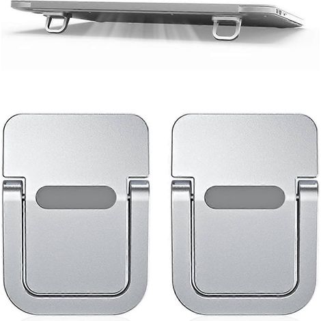 Support pour ordinateur portable en 2 parties, support pliable, support d'ordinateur auto-adhésif, ergonomique et invisible, compatible avec de nombreux ordinateurs portables (argenté) (1/5)