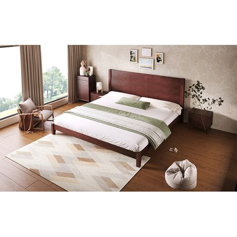 Lit plateforme 180x200 cm avec tête de lit et sommier à lattes, brun, structure robuste pour chambre adulte, montage facile et design élégant (1/5)