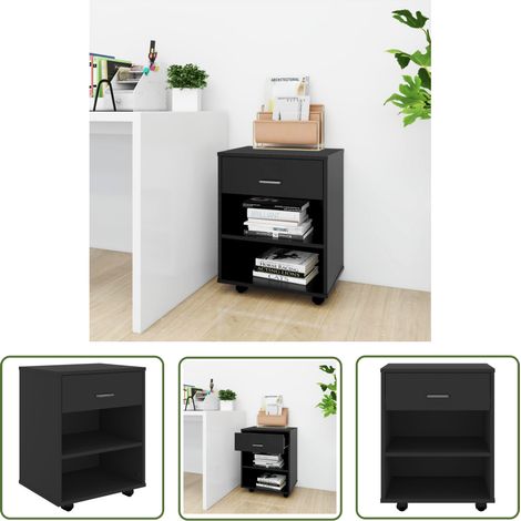The Living Store Rollschrank Schwarz 46x36x59 cm Holzwerkstoff - Rollcontainer - Schreibtischschublade - Büroorganisation - Stauraum - Schwarz (1/5)