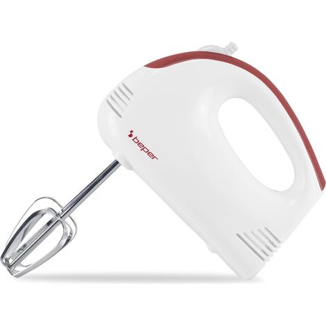 BEPER P102SBA110 Sbattitore Elettrico Leggero,200W, 5 Velocità, Fruste in Acciaio Inossidabile, Ergonomico e Facile da Pulire, Alimentazione a filo, Bianco/Rosso (1/5)
