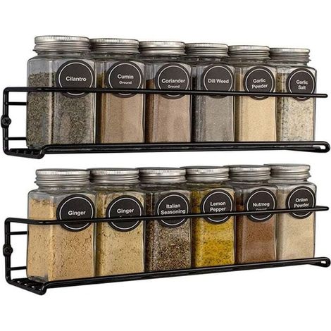 Porte Epices Cuisine Mural, XU, 2PCS Support de Rangement pour Épices en Acier Inoxydable à 2 Niveaux Étagère Murale de Cuisine avec Adhésif et Vis, Parfait pour la Cuisine - KZQ (1/4)