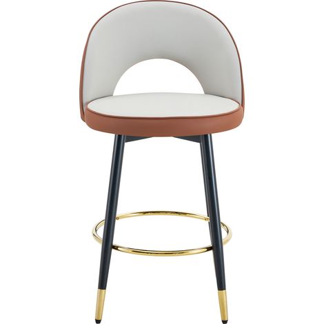Taburete de bar giratorio 360° tapizado en PU bicolor gris y marrón con patas metálicas, pack de 2 (1/5)