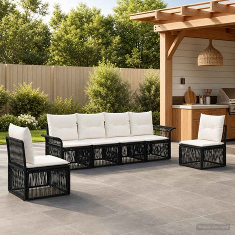 vidaXL Set Divano da Giardino 6 pz Nero polyrattan (1/5)