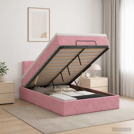 vidaXL Lit coffre avec matelas et LED Rose 120 x 200 cm Velours (1/5)