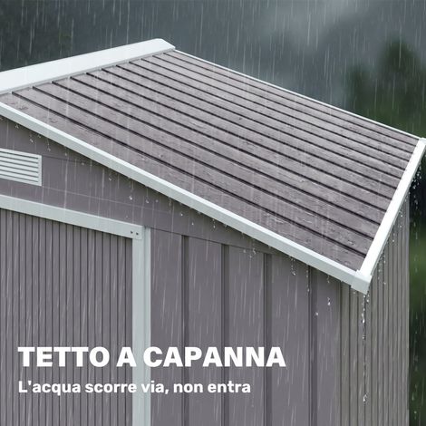 Coffre de rangement extérieur en acier gris, 213x130x185 cm, avec portes coulissantes, idéal pour outils de jardin. (1/4)