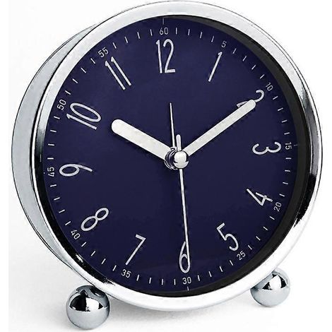 Réveil de bureau/de chevet en métal, horloge à quartz ronde, design simple (1/5)