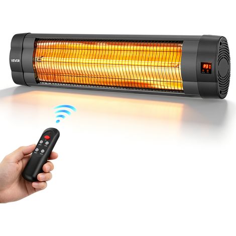 VEVOR Calefactor Infrarrojo Exterior 2500 W Estufa Electrica de Pared, con 3 Niveles de Calor, Temporizador de 24 Horas, Pantalla, Mando a Distancia y Tubos de Carbono para Patios Jardines Balcones (1/5)