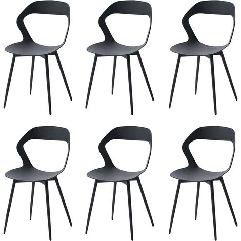 Wokaka Set di 6 Sedie da Pranzo — Stile Scandinavo — Sedie in plastica con gambe in metallo — Nero