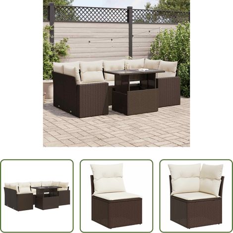 vidaXL Freisitzmöbel - 7-tlg. Garten-Sofagarnitur mit Kissen Braun Poly Rattan (1/5)
