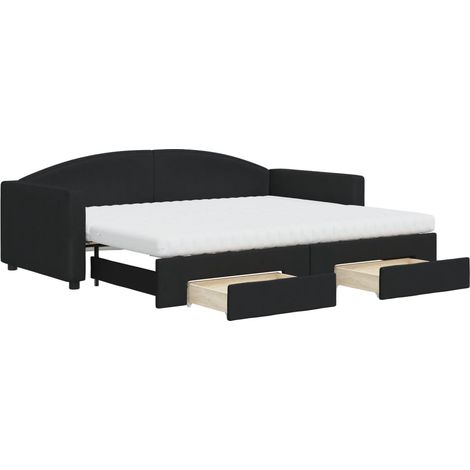 Maison Exclusive - Lit de jour avec gigogne et tiroirs noir 90x200 cm tissu