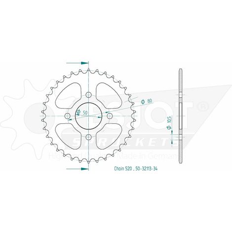 Couronne Acier Eton-Sym - 520 - 34 Dents - Made in Germany