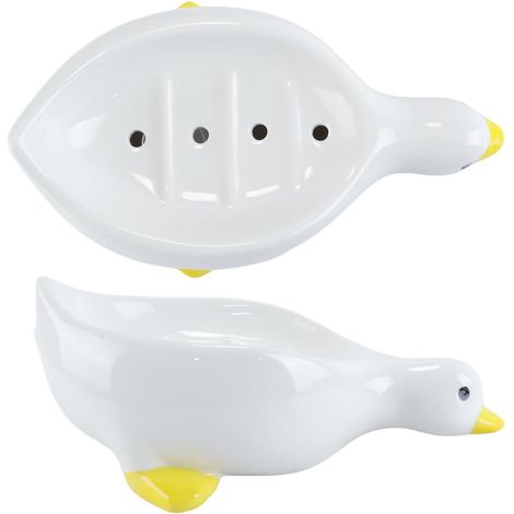 Porte-savon en céramique en forme de canard – Design auto-drainant, pour douche, salle de bain, baignoire, évier de cuisine (1/5)