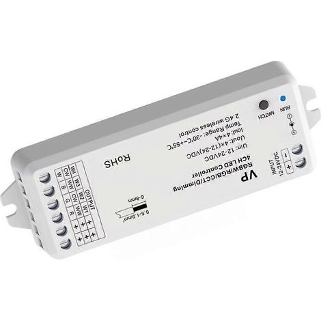Kit variateur RF à 4 canaux avec contrôle indépendant, contrôleur LED DC12V/24V, télécommande 2,4 GHz 4 canaux, compatible avec les rubans LED RGBW à température de couleur variable. (1/5)