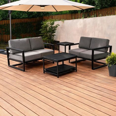 Ensemble de salon de jardin modulable en fer gris avec table (1/5)