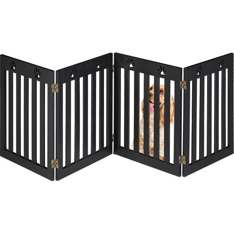 Relaxdays Dog Barrier Fence, 4-part, Free-standing, Stair Gate Protection, HxW: 60 x 204 cm, Foldable, Safety, Black