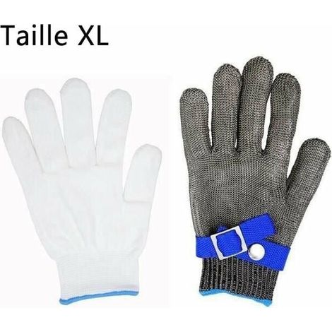 Gants Anti-coupure - Fil D'acier Inoxydable 316 - Niveau 5 - Cuisine Boucherie Pêche Bois Jardinage - Paire