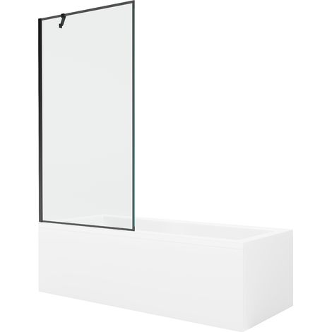 Mexen Cubik rechteckige Badewanne 150 x 70 cm mit Verkleidung und 1-flügeliger Abtrennung 90 cm, schwarzes Muster (1/5)