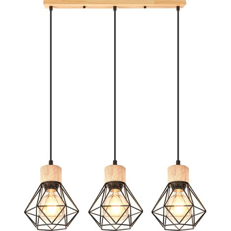3 Luces Lámparas De Colgar Vintage Plafones Retro Plafones De Interior Moderna Para Interiores Negro Lámparas De Colgar De Madera De Metal