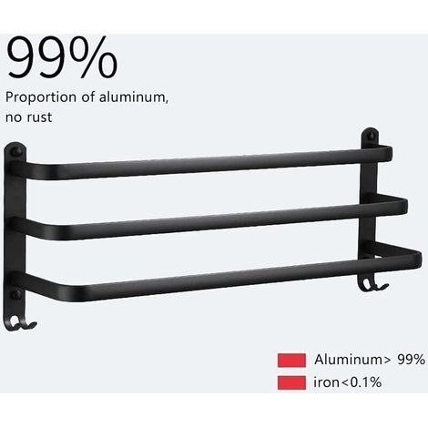 Porte-Serviettes Mural En Aluminium-3 Couches-Imperméable-Noir-30 Cm-Pour Salle De Bain, Cuisine, Salle De Bain-30 Cm (1/5)