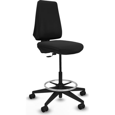 Taburete Elche CP similpiel negro base piramidal ruedas 65mm nailon