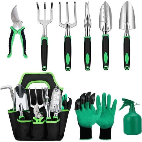 Ensemble outils jardin aluminium 10 pièces sac gants débroussailleuse (1/5)