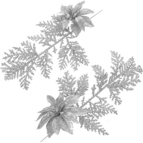 Branches de pin de Noël, fleurs artificielles pailletées avec pince, 6 pièces, décoration compatible (1/5)