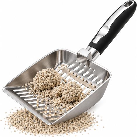 Pelle Litiere Chat pour Chat en Alliage d'Aluminium, Pelle Metal, Tamis Profond de 4 cm avec Crochet, Manche PP Robustes, Pelles à Litière pour Chats, pour Filtrer la Litière Propre du Bac (1/5)
