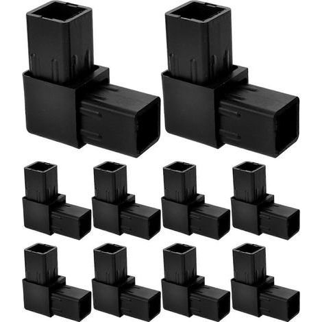 10 raccords carrés pour tubes, connecteurs en L à 2 voies-6.00X6.00X2.50CM-Black (1/4)