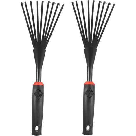 2 Pièces Râteau de Jardin Ergonomique Plastique Noir Lot de Outils de Désherbage Pratiques pour Jardinage Ameublissement et Entretien des Plantes (1/5)
