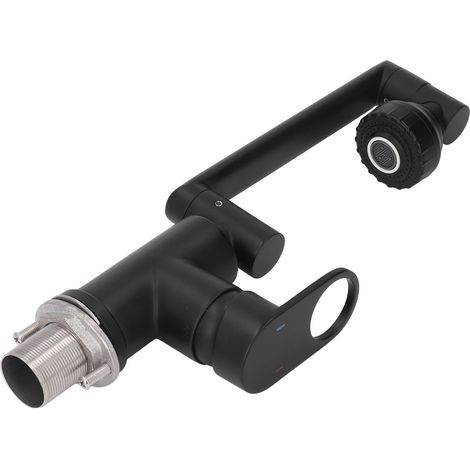 Robinier noir chaud-froid, trou unique, tuyau de raccordement, filetage intérieur/extérieur G1/2, robinet de lavabo noir mat rotatif à 360°, pour salle de bain, meuble vasque. (1/5)