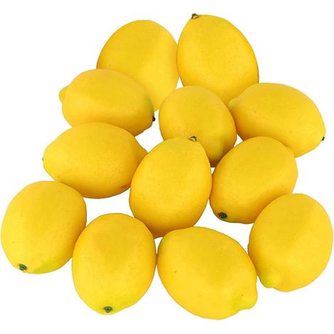 HOXILEELEO - 12 citrons artificiels réalistes, faux fruits décoratifs pour la maison et la cuisine, pour une décoration de fête. (1/5)
