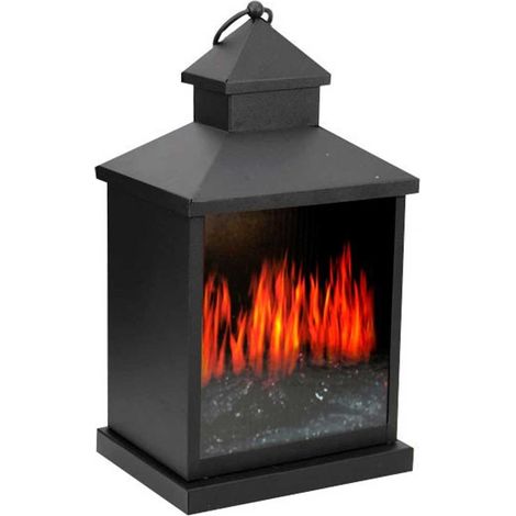 Lampada da Tavolo Lanterna 3 Led Effetto Fuoco 36 CM Camino - Timer Grundig Nero (1/5)