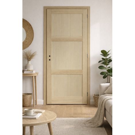Bloque de puerta de 3 paneles de chapado de Paulownia h204xl83, apertura a la izquierda, enviado - GD MENUISERIES