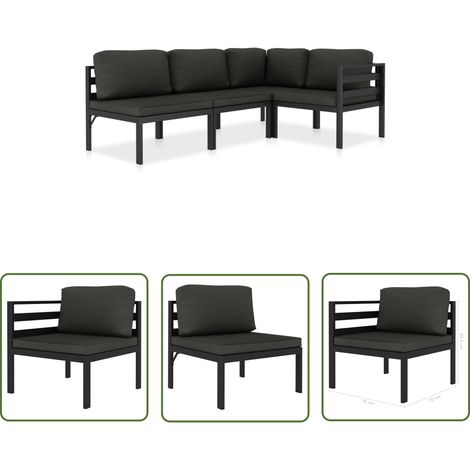 The Living Store 4-tlg. Garten-Lounge-Set mit Kissen Aluminium Anthrazit - Gartensorgsessel - Loungesessel - Aluminium Möbel - Outdoor Furniture - Rattan Sessel (1/5)