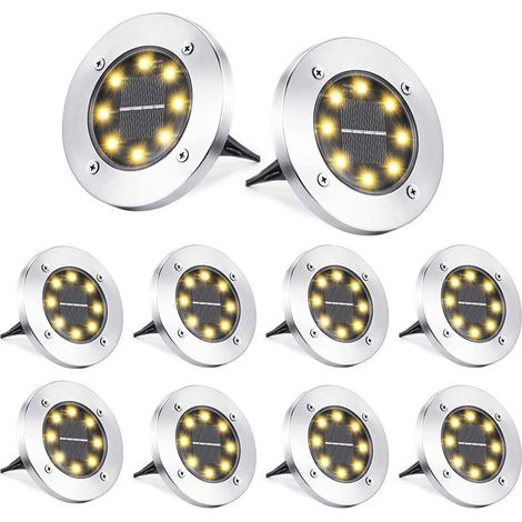 Lot de huit lampes solaires extérieures pour jardin lumière chaude étanche pour allée terrasse et pelouse éclairage décoratif (1/5)