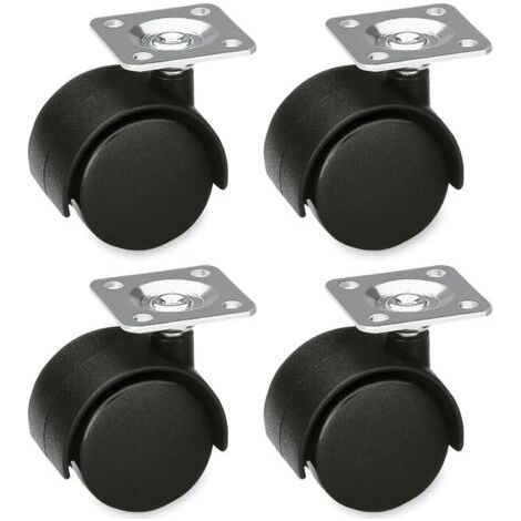 Lot de 4 Roulettes Meubles 49mm Sans Frein - 50kg/Roue Platine Acier pour Chaises Bureau & Tables Basses (1/5)