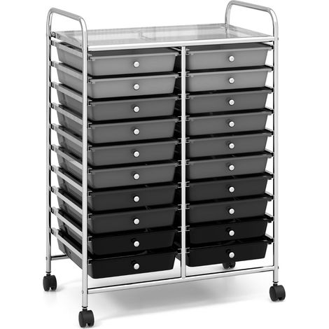 Chariot de rangement à 20 tiroirs mobile 64 x 38 x 87 cm pratique pour bureau et maison style moderne en métal gris