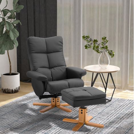 Poltrona relax reclinabile con pouf in legno OKMYHOME (1/4)