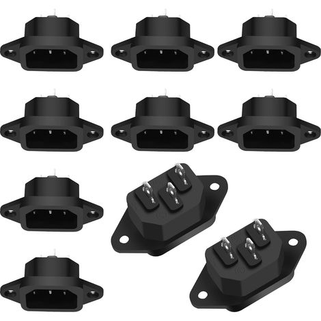 IEC320 C14 panneau de montage Adaptateur secteur 250V 10A C14 mâle 3 broches connecteur de prise de courant châssis panneau IEC C14 module d'entrée prise de courant traversant - 10 PCS (1/5)