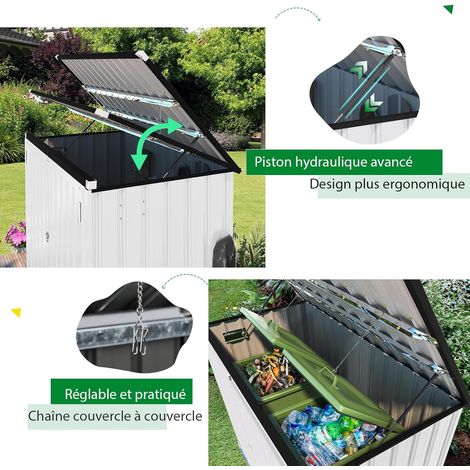 YODOLLA Cache Poubelle Exterieur en Métal, Abri pour 2 Poubelles 240L, Rangement Exterieur pour Outils, Blanc