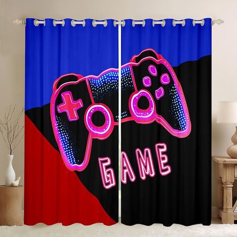 Rideau Gamer Décoration de la Maison, Jeu Vidéo de Jeu Contrôleur Rideaux Fluo pour Filles Garçons, Bleu et Rouge Noir Fenêtre Traitement Rideaux pour Le Bureau, Taille XXL - 260x140cm (HxB) (1/5)